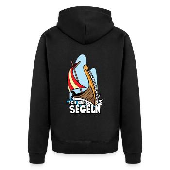 Das Altersheim kann warten ich geh segeln - Unisex Premium Bio Zip Hoodie - Schwarz - Hinten - Nico (187cm)