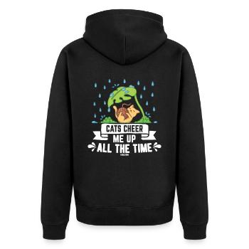 Stubentiger Regentropfen Katze Miau - Unisex Premium Bio Zip Hoodie - Schwarz - Hinten - Nico (187cm)