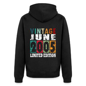 2005 Jahrgang geboren im Juni Geschenk - Unisex Premium Bio Zip Hoodie - Schwarz - Hinten - Nico (187cm)