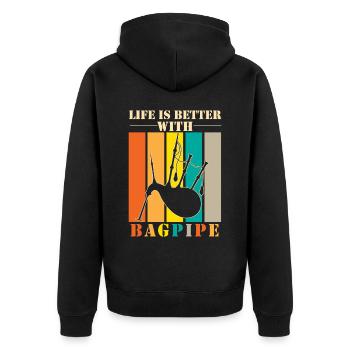 Bagpipe musician musical instrument - Unisex Premium Organic Zip Hoodie - black - Back - Nico (187cm)