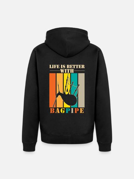 Bagpipe musician musical instrument - Unisex Premium Organic Zip Hoodie - black