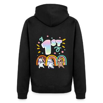 1st Birthday Dabbing Llama Unicorn Sloth | 1st - Unisex Premium Bio Zip Hoodie - Schwarz - Hinten - Nico (187cm)
