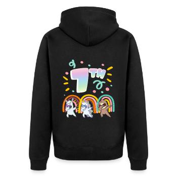 7th Birthday Dabbing Llama Einhorn Faultier | 7th - Unisex Premium Bio Zip Hoodie - Schwarz - Hinten - Nico (187cm)