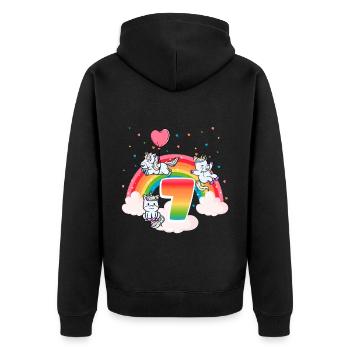 7th Birthday Rainbow Unicorn Theme - Unisex Premium Organic Zip Hoodie - black - Back - Nico (187cm)