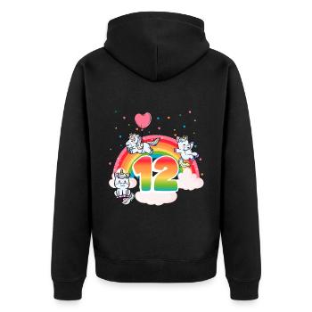 12th Birthday Rainbow Unicorn Theme - Unisex Premium Organic Zip Hoodie - black - Back - Nico (187cm)