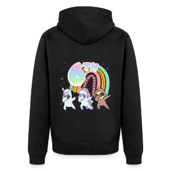 6ème anniversaire Dabbing Llama Licorne Paresseux | 6. - Veste à capuche bio Premium Unisexe - noir - Dos - Nico (187cm)
