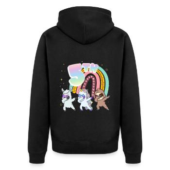 5th Birthday Dabbing Llama Einhorn Faultier | 5th - Unisex Premium Bio Zip Hoodie - Schwarz - Hinten - Nico (187cm)