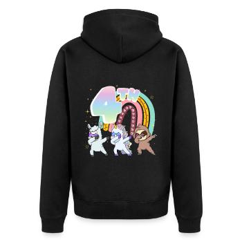 4. Geburtstag Dabbing Llama Einhorn Faultier | 4. - Unisex Premium Bio Zip Hoodie - Schwarz - Hinten - Nico (187cm)