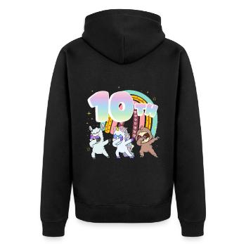 10. Geburtstag Dabbing Llama Einhorn Faultier | - Unisex Premium Bio Zip Hoodie - Schwarz - Hinten - Nico (187cm)
