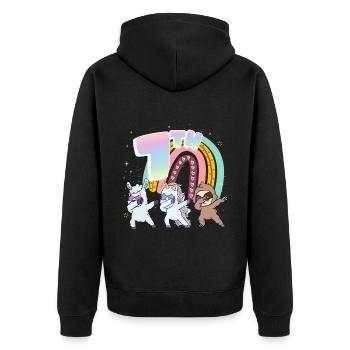7th Birthday Dabbing Llama Einhorn Faultier | 7th - Unisex Premium Bio Zip Hoodie - Schwarz - Hinten - Nico (187cm)