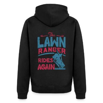 We Ride At Dawn Dad Lawn Mower Make Laugh Day Yard - Unisex Premium Organic Zip Hoodie - black - Back - Nico (187cm)