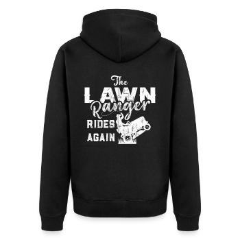 We Ride At Dawn Dad Lawn Mower Make Laugh Day Yard - Unisex Premium Bio Zip Hoodie - Schwarz - Hinten - Nico (187cm)