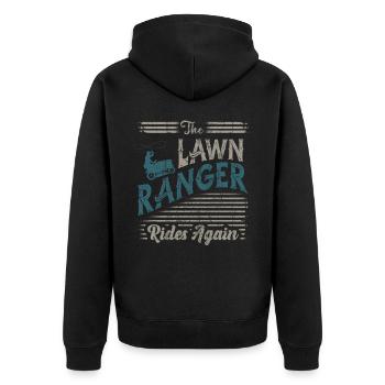 We Ride At Dawn Dad Lawn Mower Make Laugh Day Yard - Unisex Premium Bio Zip Hoodie - Schwarz - Hinten - Nico (187cm)