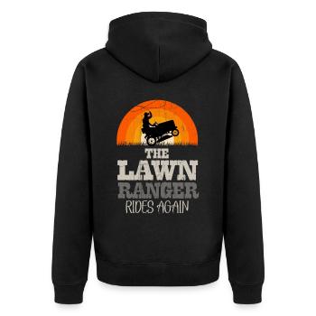 We Ride At Dawn Dad Lawn Mower Make Laugh Day Yard - Unisex Premium Bio Zip Hoodie - Schwarz - Hinten - Nico (187cm)