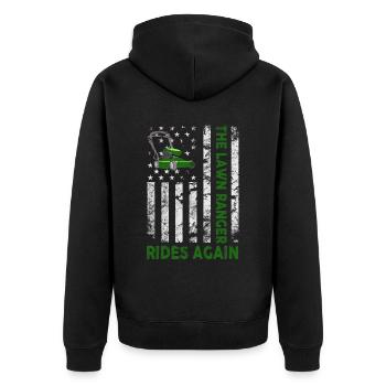 We Ride At Dawn Dad Lawn Mower Make Laugh Day Yard - Unisex Premium Organic Zip Hoodie - black - Back - Nico (187cm)