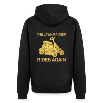 We Ride At Dawn Dad Lawn Mower Make Laugh Day Yard - Unisex Premium Organic Zip Hoodie - black - Back - Nico (187cm)