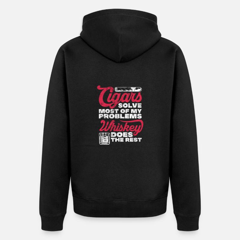 Zigarre Whiskey - Unisex Premium Bio Zip Hoodie - Schwarz