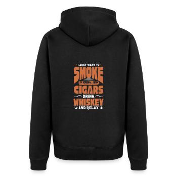 Cigar Whiskey Smoking Smoking Cigar Gift - Unisex Premium Organic Zip Hoodie - black - Back - Nico (187cm)