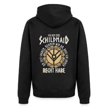 Schildmaid Wikinger Nordic Berserker - Unisex Premium Bio Zip Hoodie - Schwarz - Hinten - Nico (187cm)