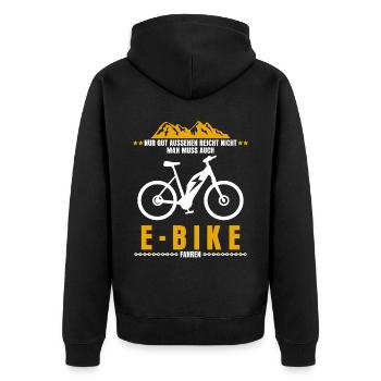 EBike E-TB elektrisches Fahrrad E-Bike - Unisex Premium Bio Zip Hoodie - Schwarz - Hinten - Nico (187cm)
