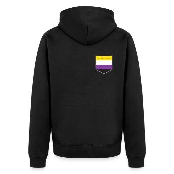 LGBTQ Non-Binary Pride Flag Pocket - Unisex Premium Organic Zip Hoodie - black - Back - Nico (187cm)