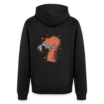 Dino isst einen Fisch Dinosaurier Reptil - Unisex Premium Bio Zip Hoodie - Schwarz - Hinten - Nico (187cm)