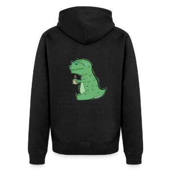 Dino trinkt Kaffee Dinosaurier Reptil - Unisex Premium Bio Zip Hoodie - Schwarz - Hinten - Nico (187cm)