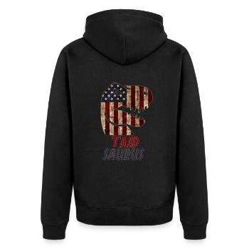 Patriotic Taid Dinosaur - Unisex Premium Bio Zip Hoodie - Schwarz - Hinten - Nico (187cm)