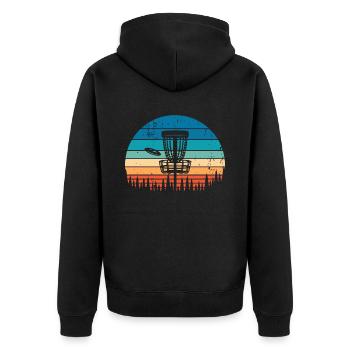 Vintage Disc Golf Retro Distressed Sonnenuntergang - Unisex Premium Bio Zip Hoodie - Schwarz - Hinten - Nico (187cm)