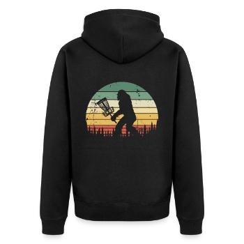Lustige Bigfoot Disc Golf Bäume Vintage Sonnenuntergang - Unisex Premium Bio Zip Hoodie - Schwarz - Hinten - Nico (187cm)