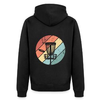 Vintage Disc Golf Retro Sonnenuntergang Geschenk - Unisex Premium Bio Zip Hoodie - Schwarz - Hinten - Nico (187cm)