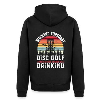 Disc Golf und Trinken lustiges Geschenk - Unisex Premium Bio Zip Hoodie - Schwarz - Hinten - Nico (187cm)