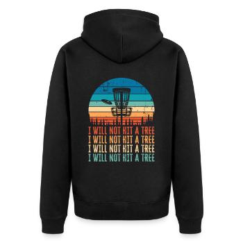 Lustige Disc Golf Baum Geschenk Distressed Vintage - Unisex Premium Bio Zip Hoodie - Schwarz - Hinten - Nico (187cm)
