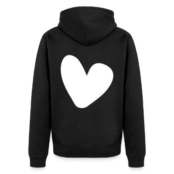 Weisses Herz Einfaches Design - Unisex Premium Bio Zip Hoodie - Schwarz - Hinten - Nico (187cm)