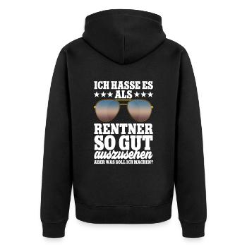 Ich hasse es als Rentner - Unisex Premium Bio Zip Hoodie - Schwarz - Hinten - Nico (187cm)