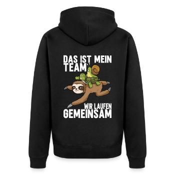 Joggen Sport Lustiger Spruch - Unisex Premium Bio Zip Hoodie - Schwarz - Hinten - Nico (187cm)