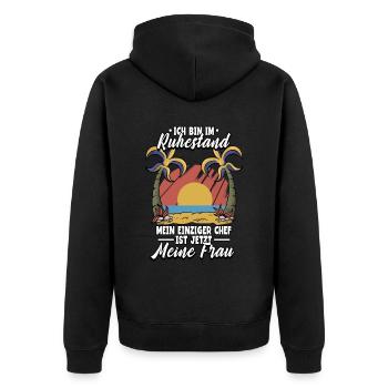 Ich bin im Ruhestand mein einziger Chef ist jetzt - Unisex Premium Bio Zip Hoodie - Schwarz - Hinten - Nico (187cm)