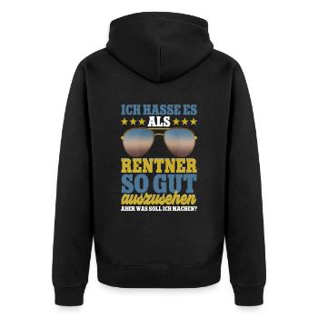 Ich hasse es als Rentner - Unisex Premium Bio Zip Hoodie - Schwarz - Hinten - Nico (187cm)