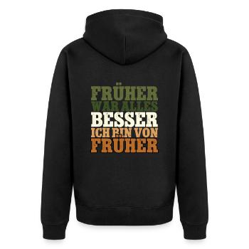 Früher war alles besser Rentner - Unisex Premium Bio Zip Hoodie - Schwarz - Hinten - Nico (187cm)