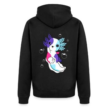 Mehrgeschlechtliche Flagge Axolotl Haufen Kawaii - Unisex Premium Bio Zip Hoodie - Schwarz - Hinten - Nico (187cm)