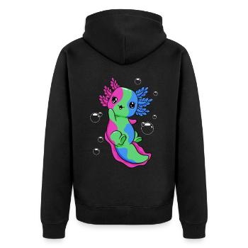 Polysexuelle Flagge Axolotl Haufen Kawaii - Unisex Premium Bio Zip Hoodie - Schwarz - Hinten - Nico (187cm)