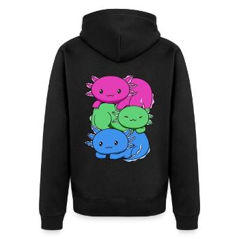 Polysexuelle Flagge Axolotl Haufen Kawaii - Unisex Premium Bio Zip Hoodie - Schwarz - Hinten - Nico (187cm)