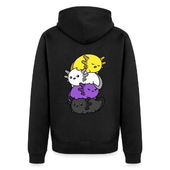 Kawaii Axolotl Haufen Nichtbinäre Flagge Nichtbinä - Unisex Premium Bio Zip Hoodie - Schwarz - Hinten - Nico (187cm)