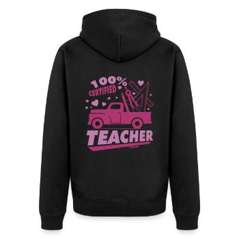 100% Certified Teacher - Unisex Premium Organic Zip Hoodie - black - Back - Nico (187cm)