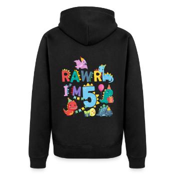 Rawr Ich Bin 5 | Rawr Dinosaurier | 5. Geburtstag - Unisex Premium Bio Zip Hoodie - Schwarz - Hinten - Nico (187cm)
