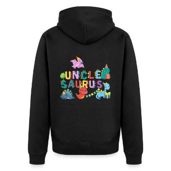 Uncle Saurus | Rawr Dinosaur Tshirt | Family - Unisex Premium Organic Zip Hoodie - black - Back - Nico (187cm)