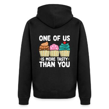 One of us is tastier than you | Cupcake Shirt - Unisex Premium Organic Zip Hoodie - black - Back - Nico (187cm)