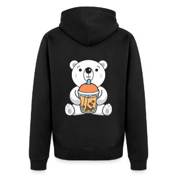 Bubble Tea Eisbär - Unisex Premium Bio Zip Hoodie - Schwarz - Hinten - Nico (187cm)