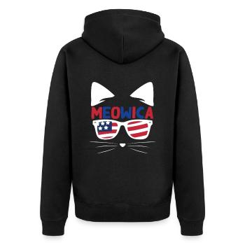 Meows America USA Patriotic Cat July 4 - Unisex Premium Organic Zip Hoodie - black - Back - Nico (187cm)