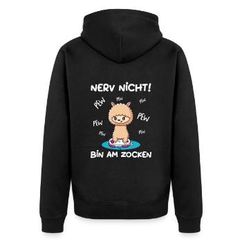 Bin am Zocken Gaming Lama - Unisex Premium Bio Zip Hoodie - Schwarz - Hinten - Nico (187cm)